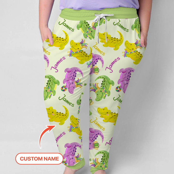 Custom Name Mardi Gras Alligator Women Pajama Set