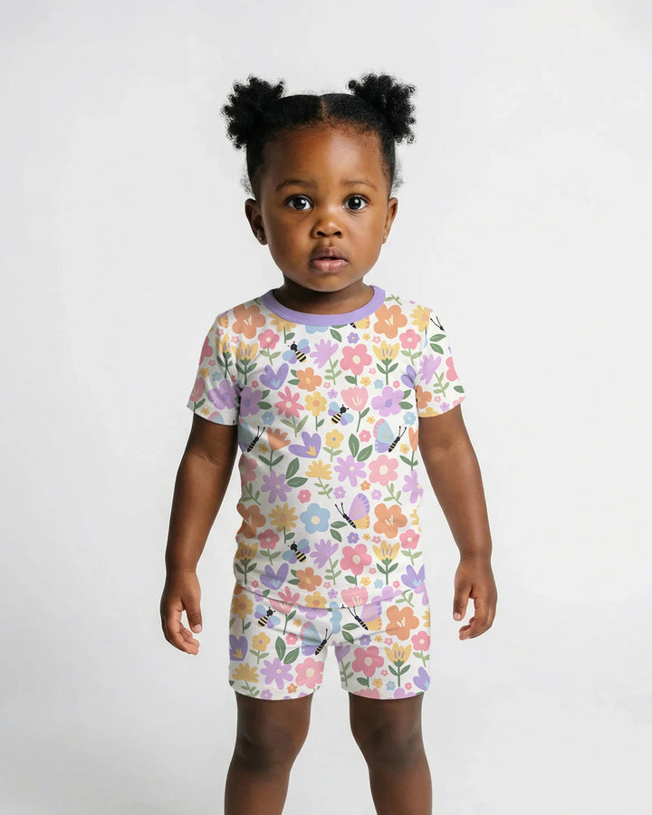 Flower Gardens Bamboo Two Piece Short Sleeve Shorts Pajama Set