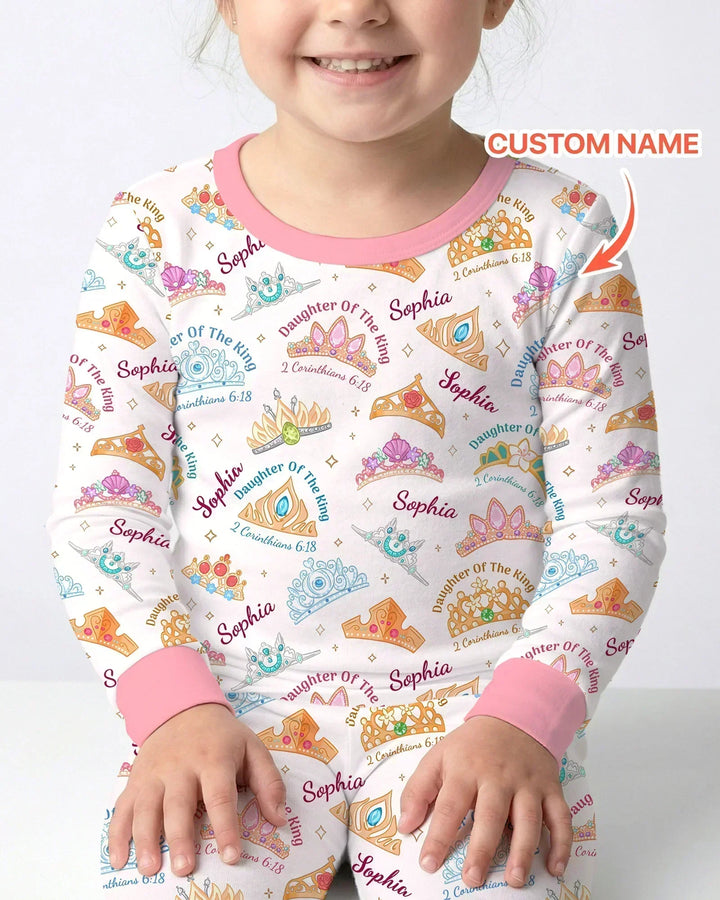 Conjunto de pijama de dos piezas de bambú de manga larga con nombre personalizado "Hija del Rey"