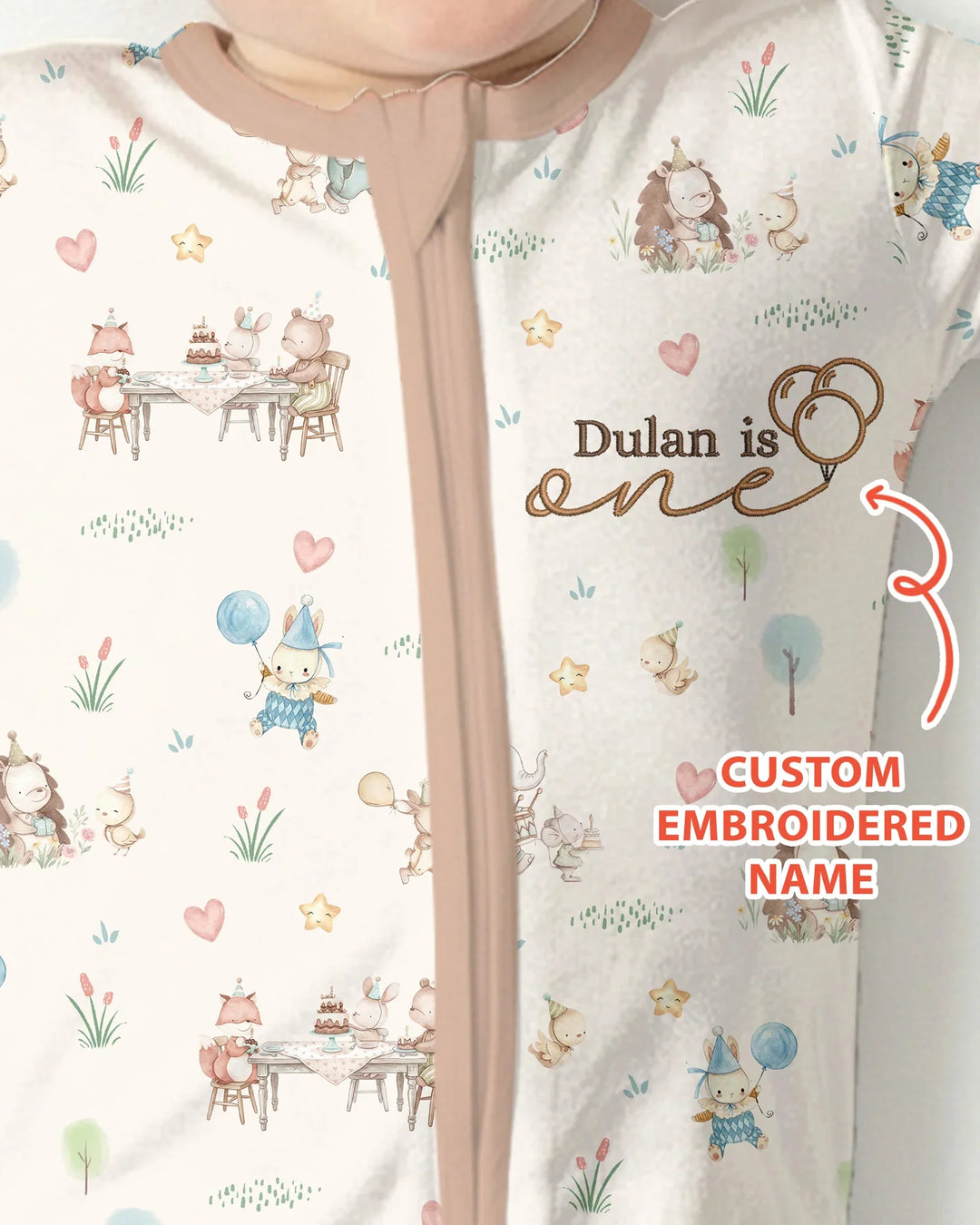 Custom Embroidered Name Birthday Baby Bamboo Convertible Zippy