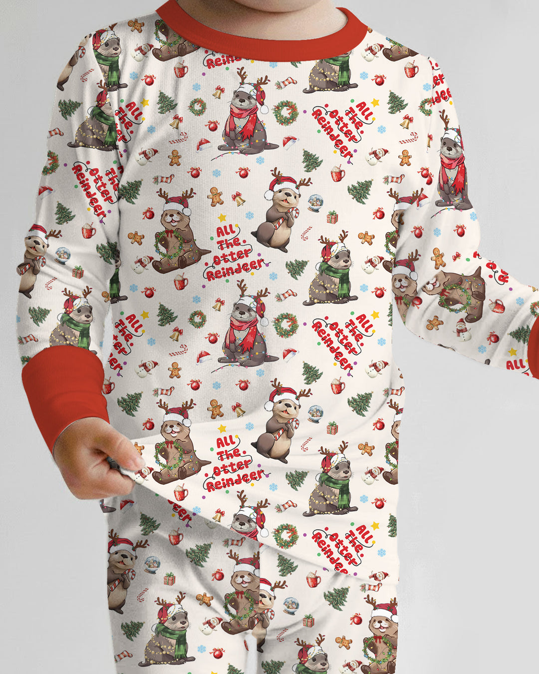 All The Otter Reindeer Bamboo Two Piece Long Sleeve Pajama Set