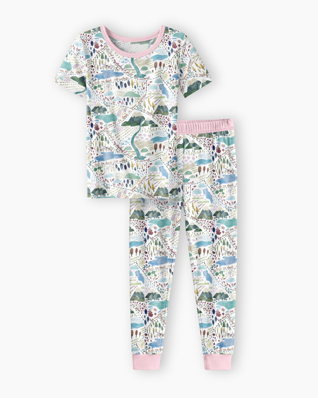 Whimsical Psalms 23 Map Bamboo Two Piece Short Sleeve Pajama Set