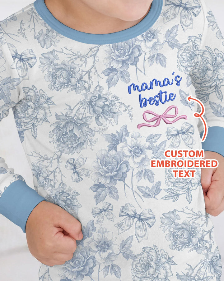 Conjunto de pijama de dos piezas de bambú de manga larga personalizado con bordado Mommy and Me Toile
