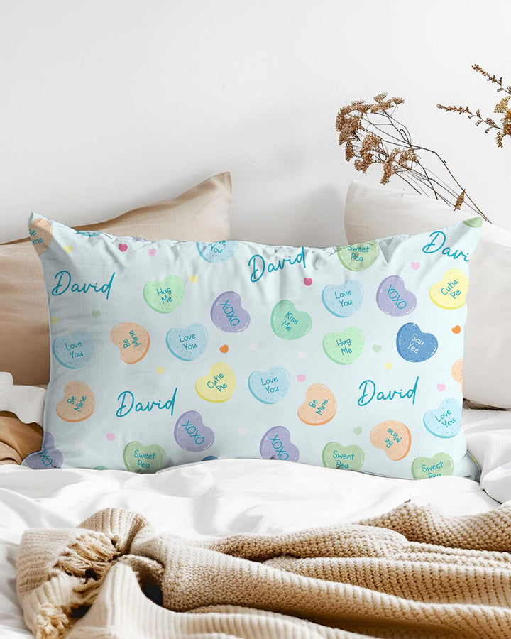 Custom Name Colorful Candy Hearts Family Matching Pillow Case