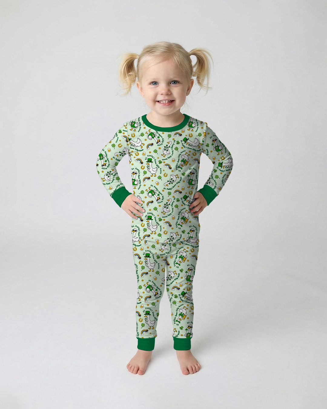St. Patrick's Day Silly Goose Two Piece Long Sleeve Pajama Set