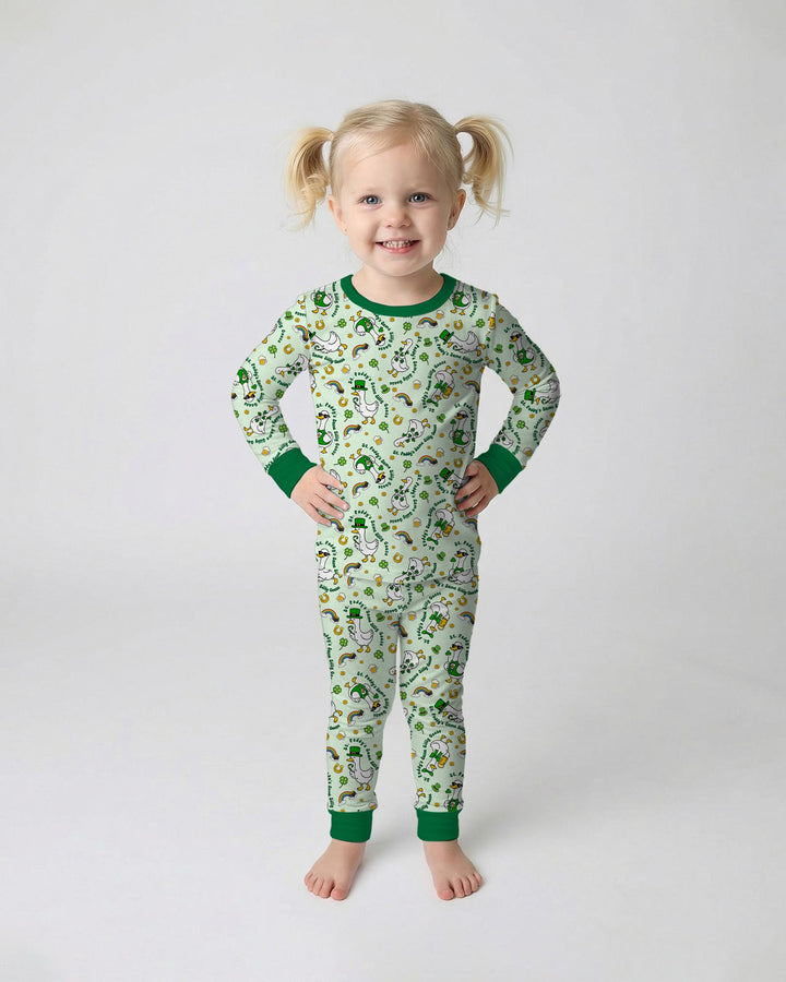 St. Patrick's Day Silly Goose Two Piece Long Sleeve Pajama Set