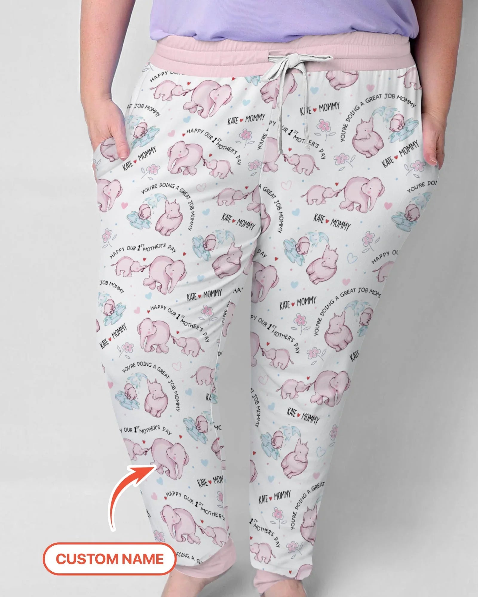 Custom Name Mother & Baby Elephant Women Pajama Set