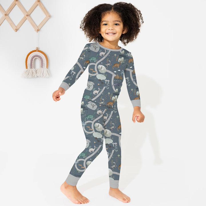 Dinosaur Route Map Two Piece Long Sleeve Pajama Set
