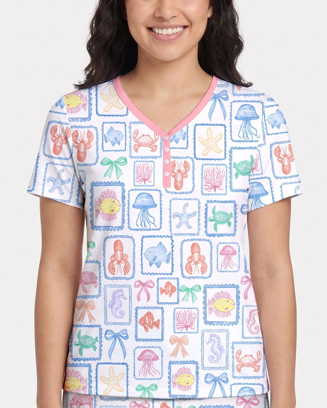 Coastal Treasures Family Matching Bamboo Women Short Sleeve Short Pajama Set