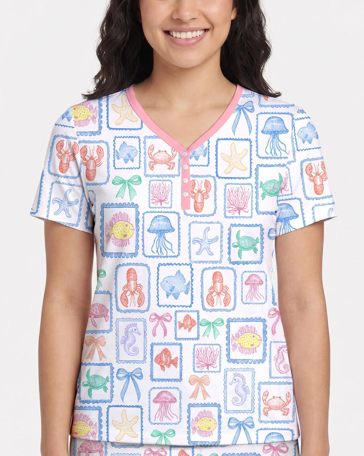 Coastal Treasures Family Matching Bamboo Women Short Sleeve Short Pajama Set