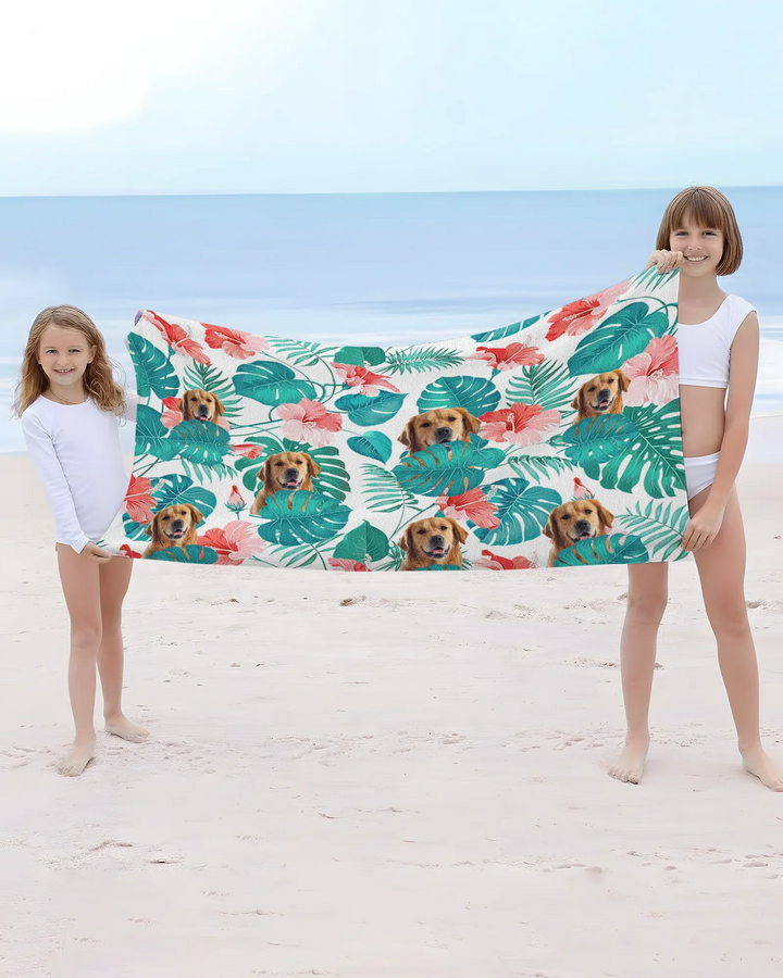 Hawaiian Custom Photo Dog Bamboo Beach Towel