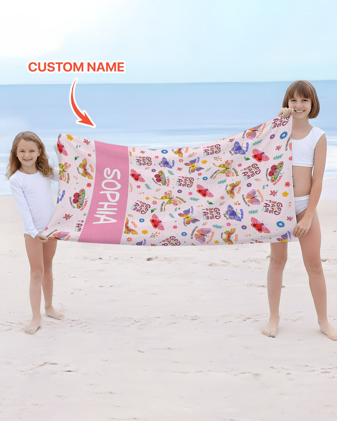 Custom Name God Says I Am Butterfly Beach Towel