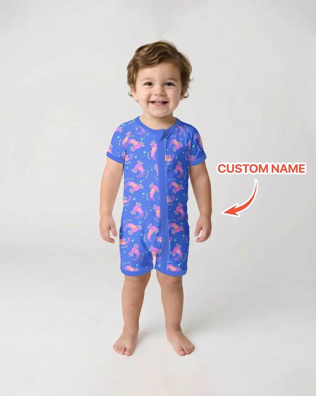 Axolote Brillante Nombre Personalizado Bambú Shorty Zippy