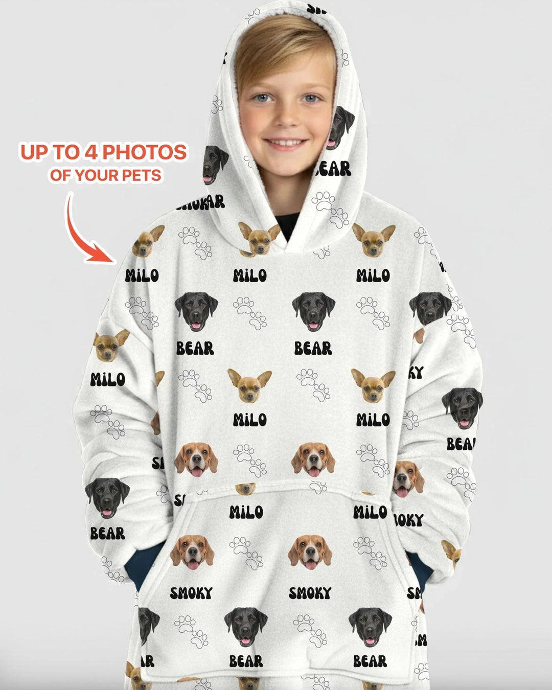 Custom Name and Pet Photos Blanket Hoodie