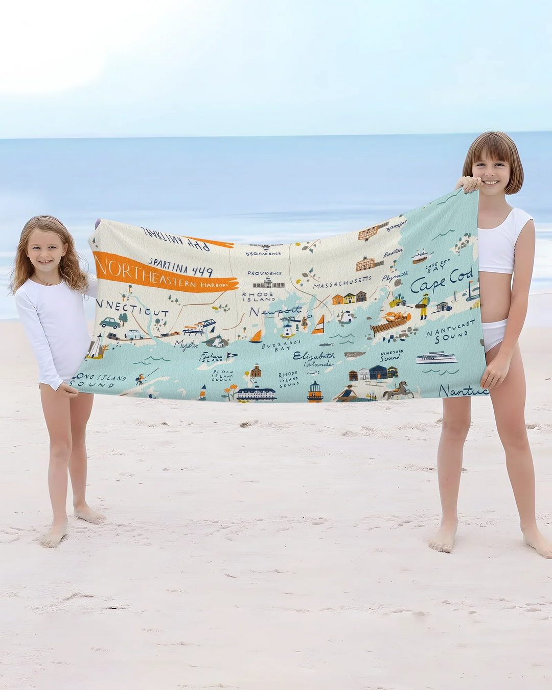 Massachusetts Coastal Explorer Map Bamboo Beach Towel