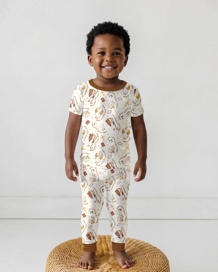 Jesus Loves You Silly Goose Two Piece Short Sleeve Pajama Set
