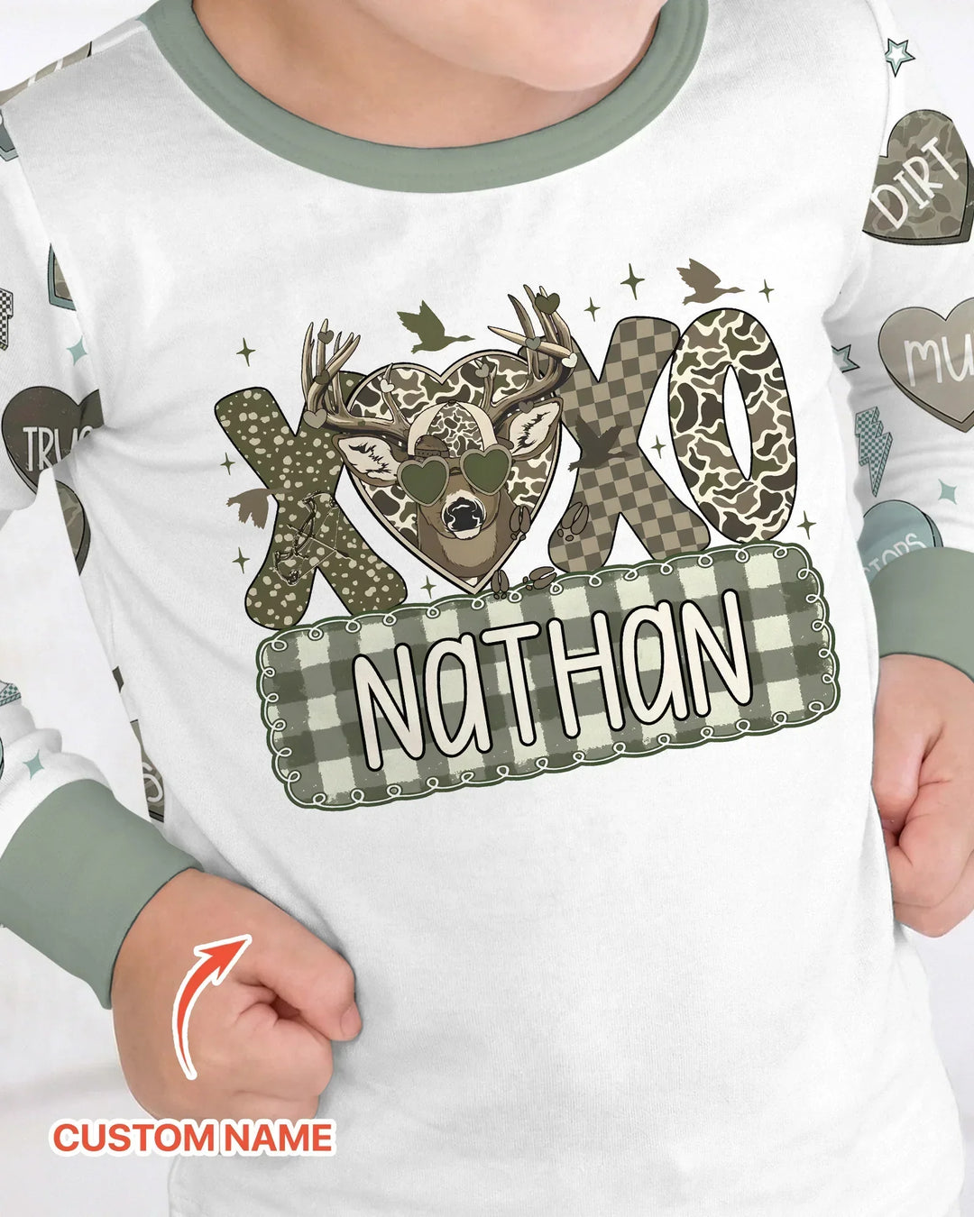 Personalized Hunting Sweethearts Candy Daddy & Me Matching Two Piece Long Sleeve Pajama Set