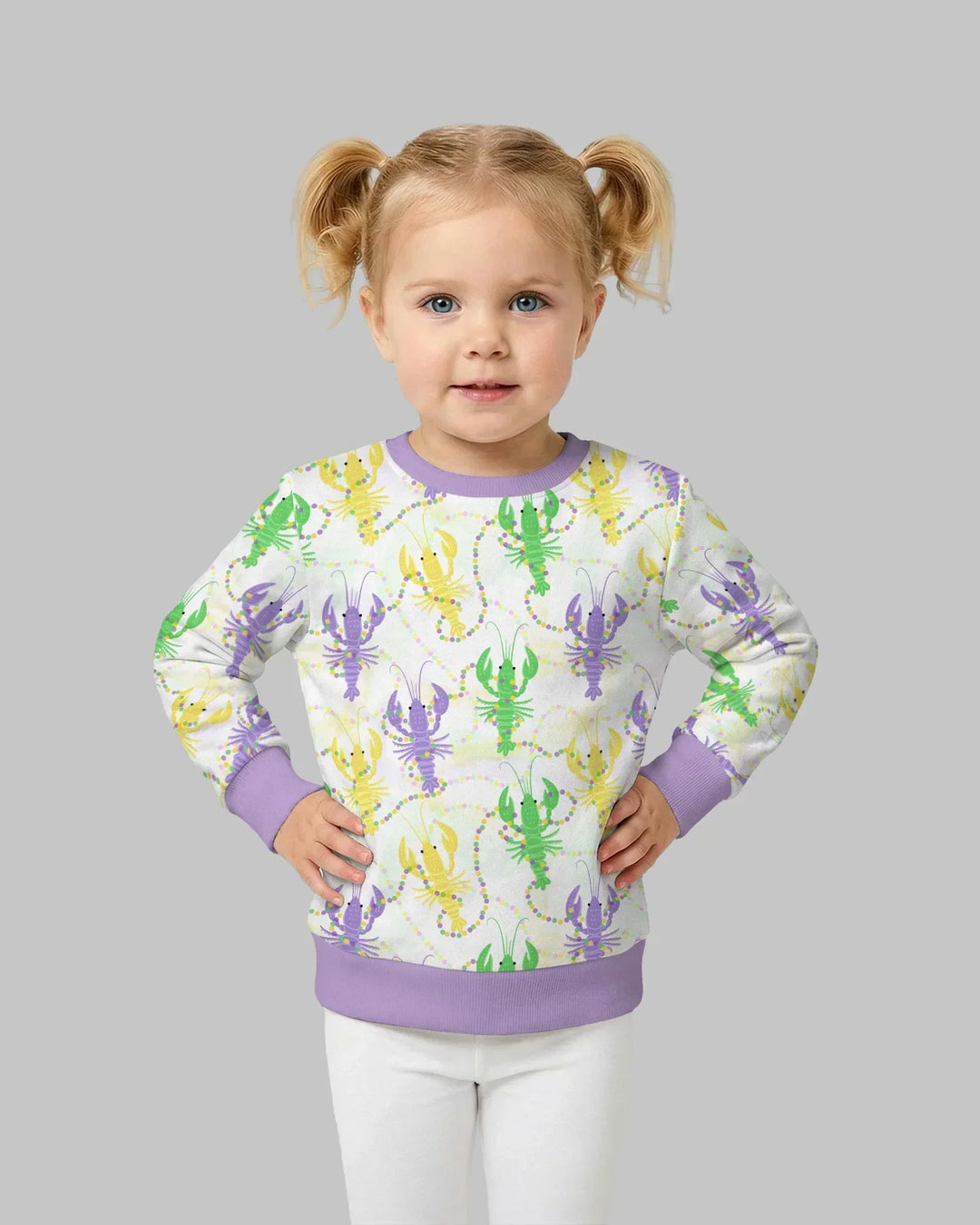 Mardi Gras Flusskrebs Familie Passender Bambus Rundhals-Sweatshirt