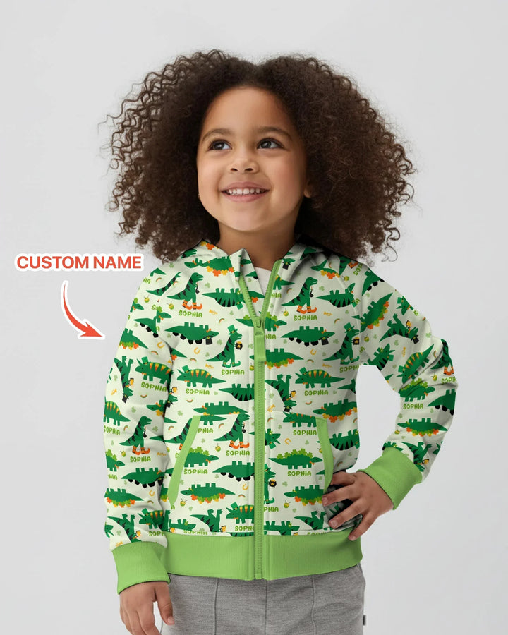 St. Patrick's Day Dinosaurs Custom Zip Hoodie