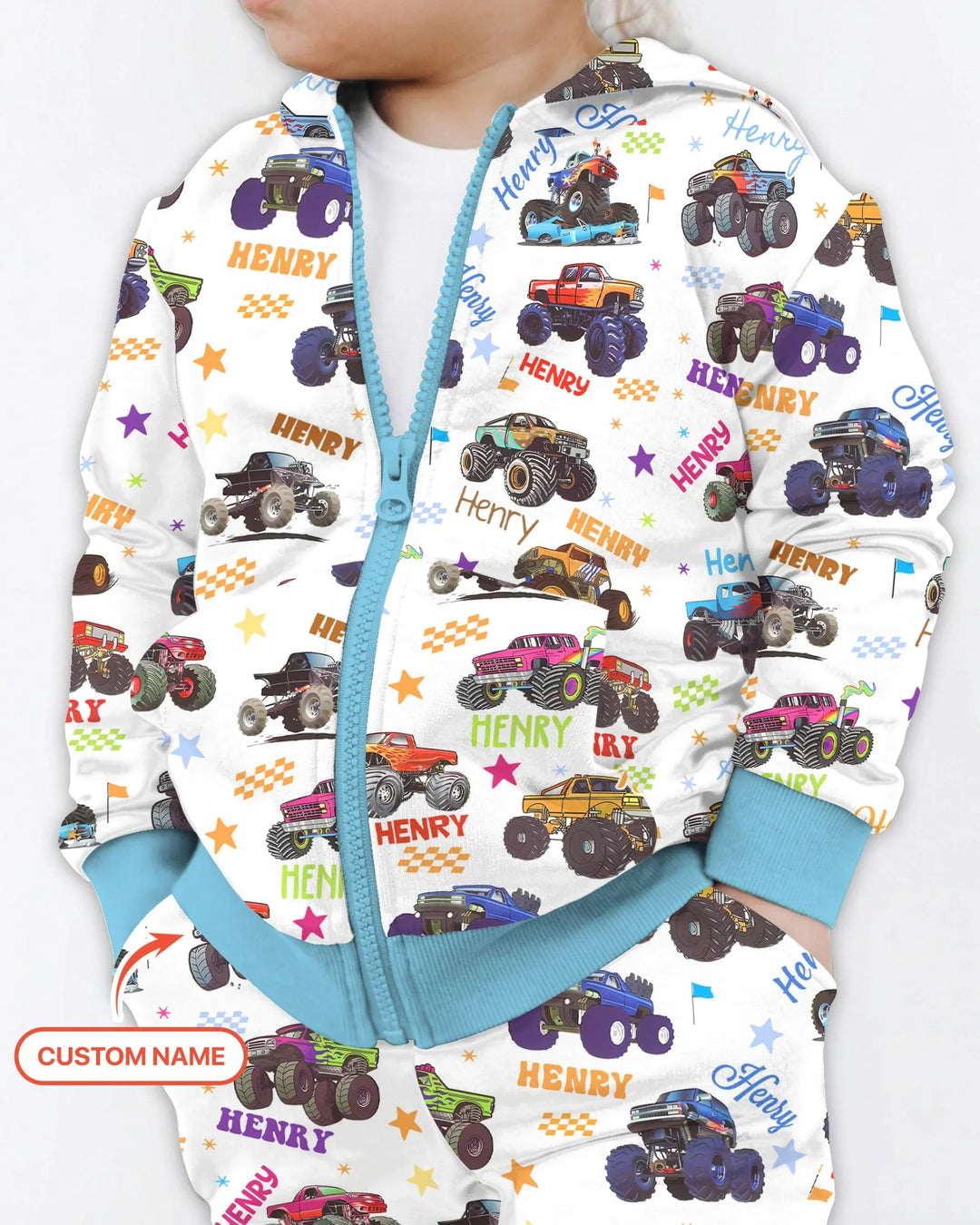 Monster Truck Custom Name Bamboo Zip Hoodie