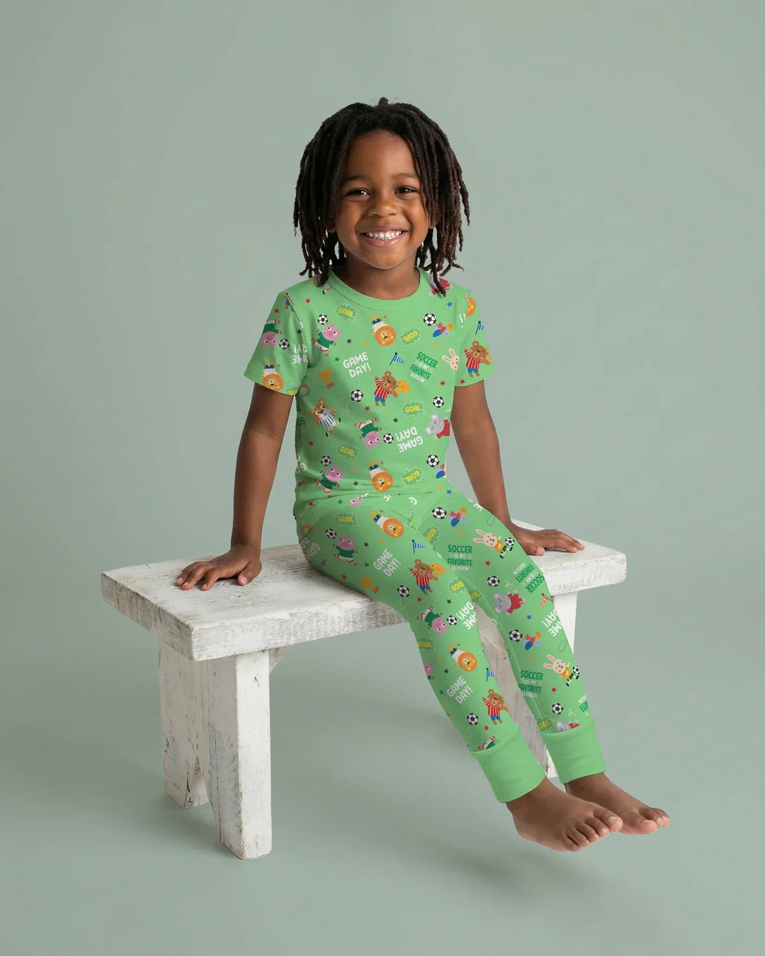 The World Cup Soccer Animals Bamboo Two Piece Short Sleeve Pajama Set