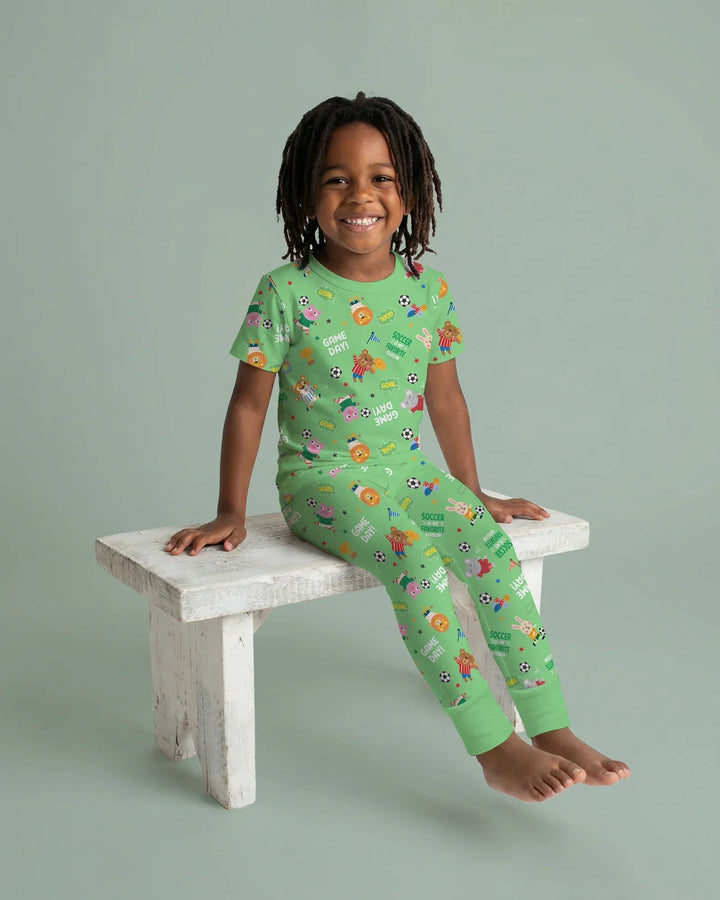 The World Cup Soccer Animals Bamboo Two Piece Short Sleeve Pajama Set