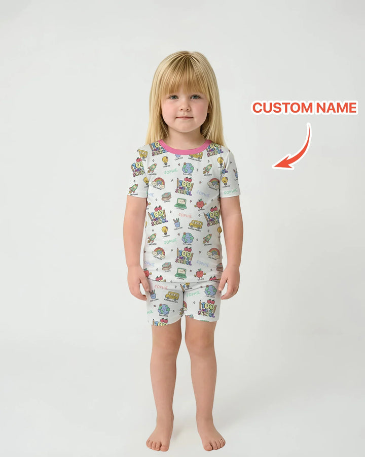 Custom Name Celebration Hundred Days Two Piece Short Sleeve Shorts Pajama Set