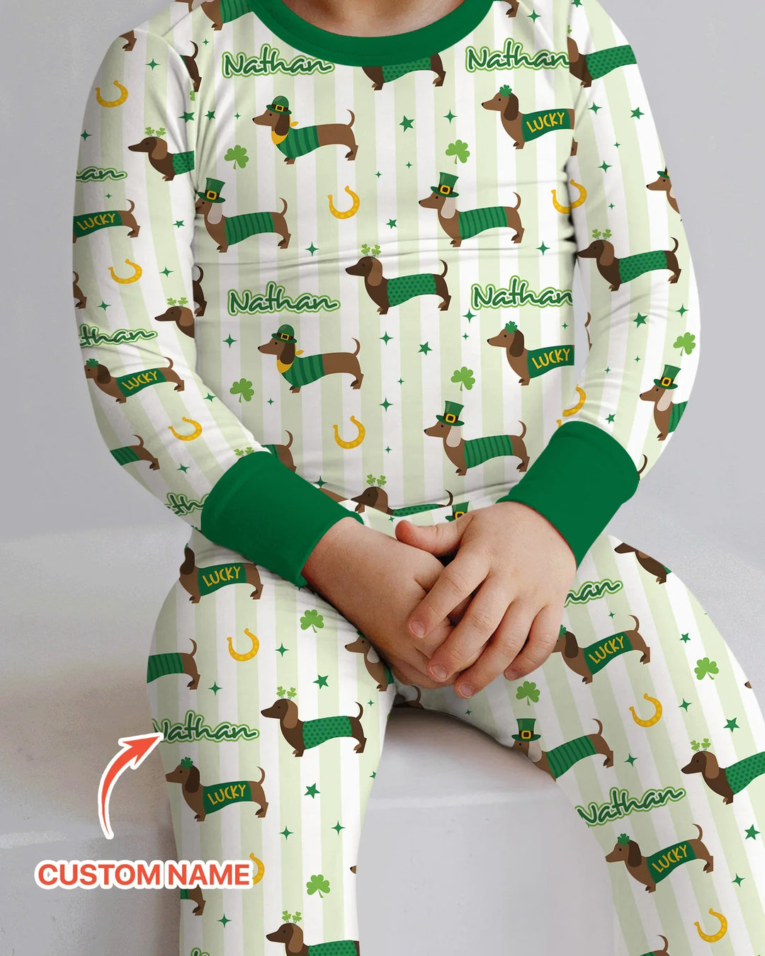 Lucky Dachshunds St. Patrick's Day Family Matching Two Piece Long Sleeve Pajama Set