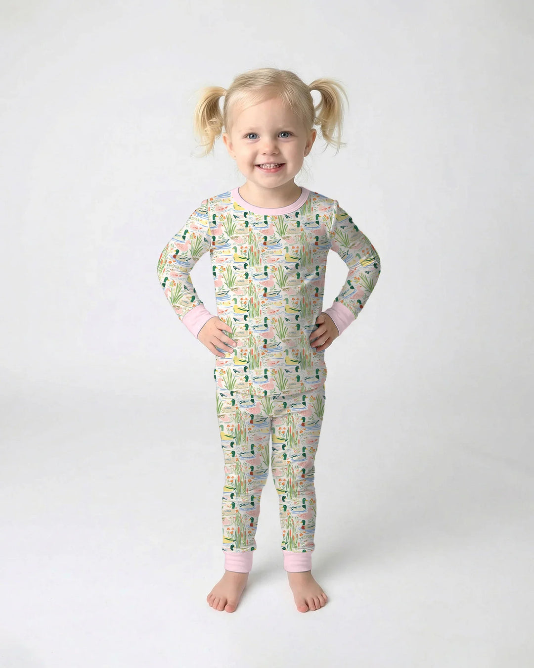 Whimsical Mallard Duck Bamboo Two Piece Long Sleeve Pajama Set