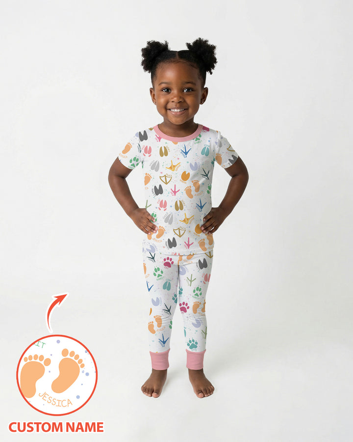 Cute Farm Animal Tracks Custom Name Bamboo Two Piece Short Sleeve Pajama Set