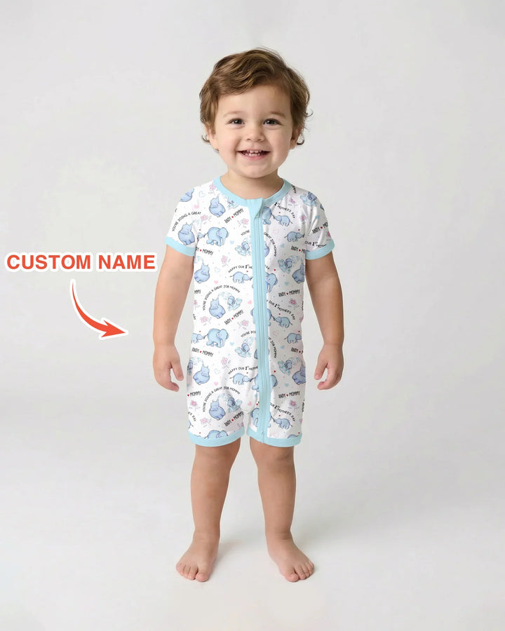 Custom Name Mother & Baby Elephant Shorty Zippy