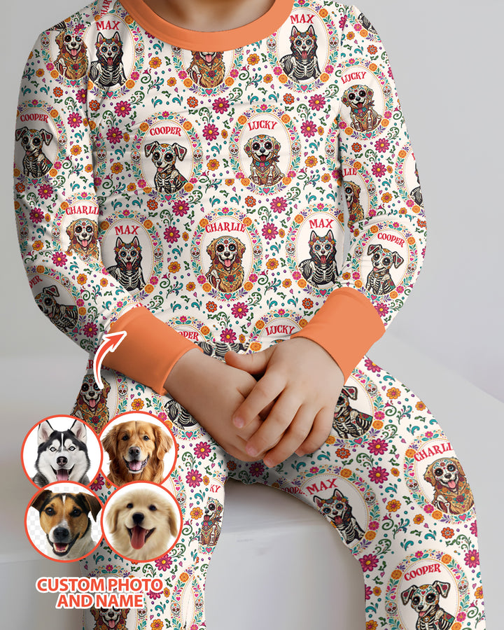 Hispanic Floral Dog Bamboo Two Piece Long Sleeve Pajama Set