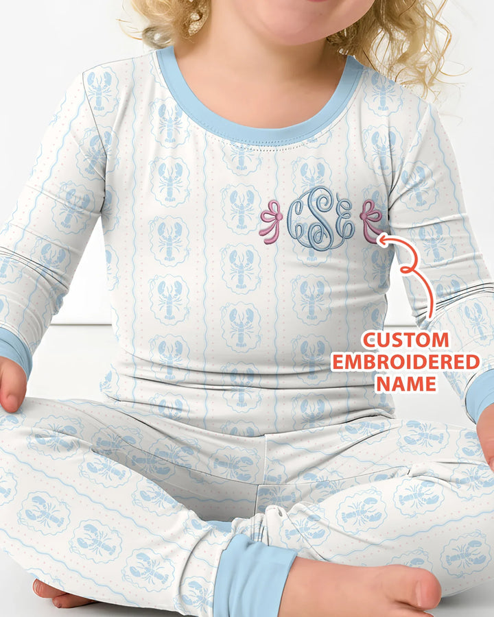 Pijama de dos piezas de bambú de manga larga para bebé, con iniciales bordadas a medida