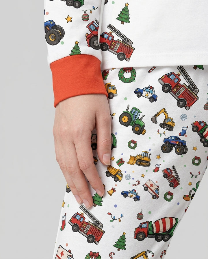 Custom Name Little Trucks Christmas Tree Bamboo Women Pajama Set