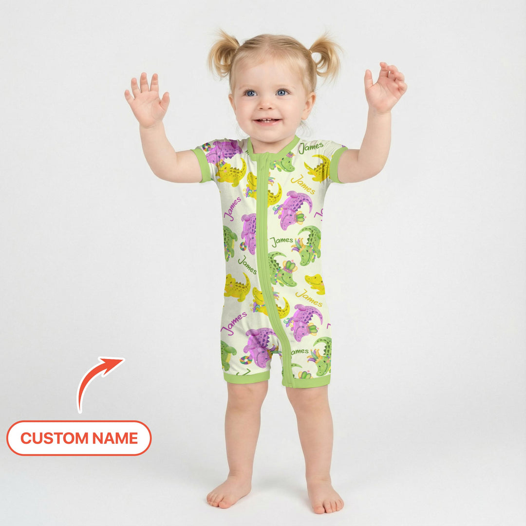 Custom Name Mardi Gras Alligator Shorty Zippy