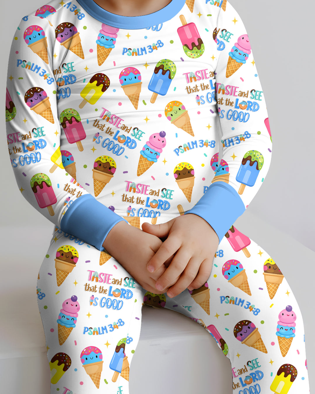 Jesus Summer Ice Cream Taste and See That The Lord Is Good Bamboo Two Piece Long Sleeve Pajama Set