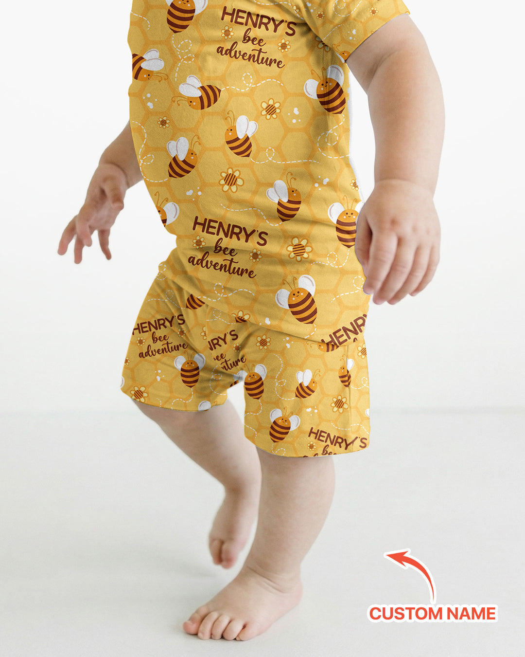 Custom Name Bee Back To School Bamboo Two Piece Short Sleeve Shorts Pajama Set