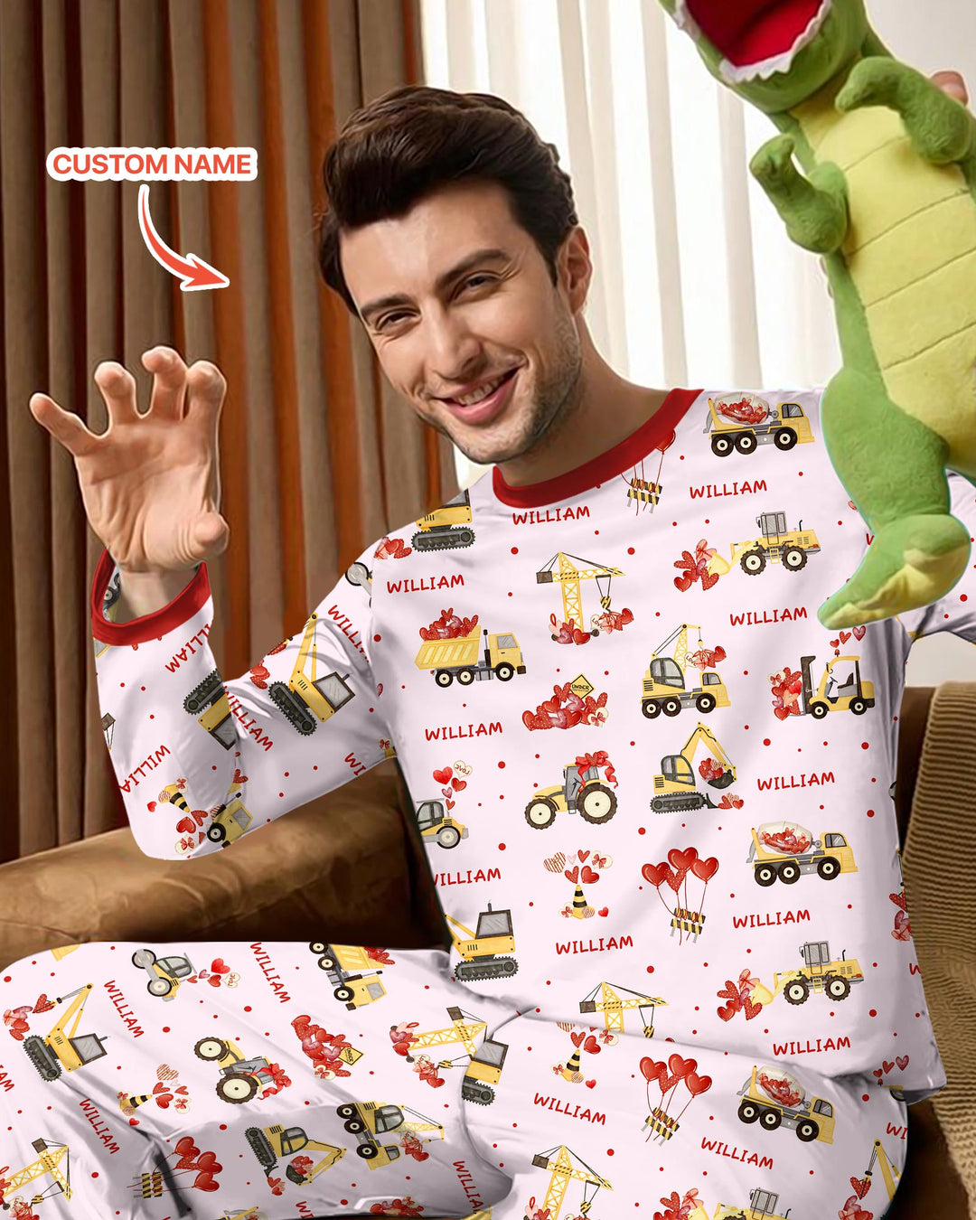 Custom Name Valentine Trucks Family Matching Men's Pajama Set