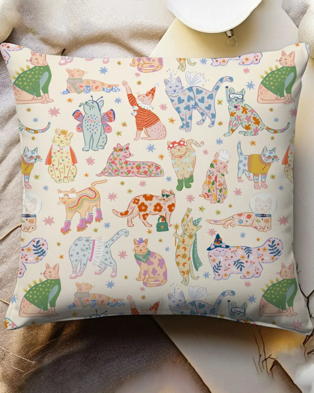 Whimsical Cat Parade Bamboo Pillow Case