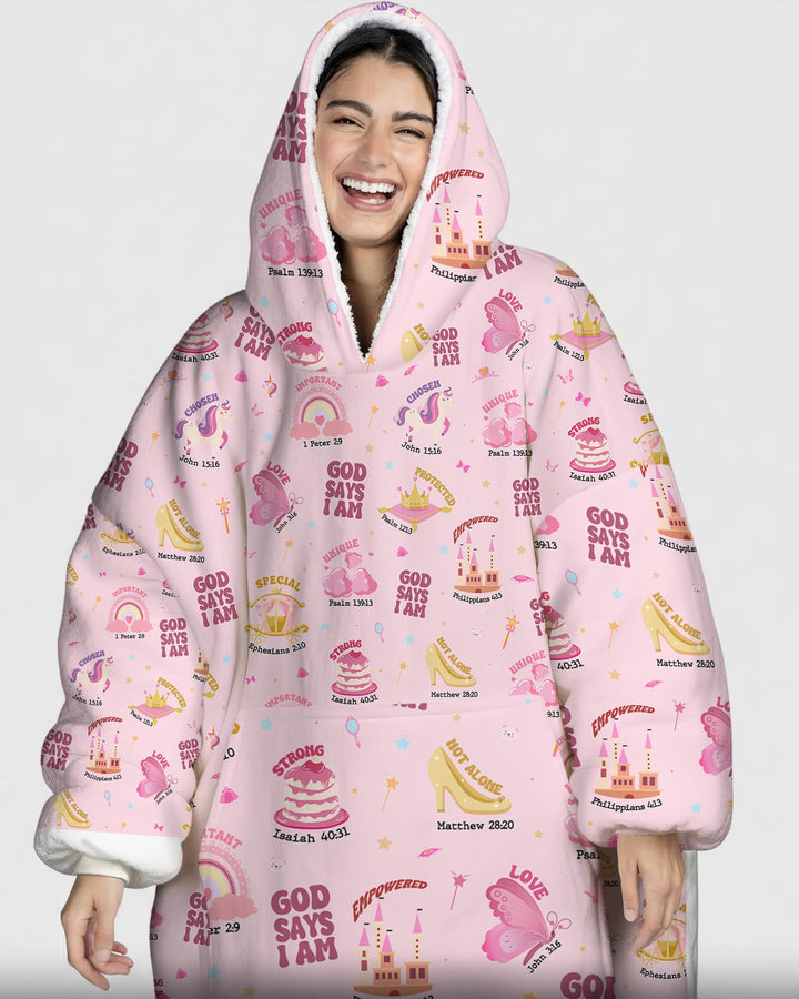 God Says I Am Girl Wearable Blanket Hoodie