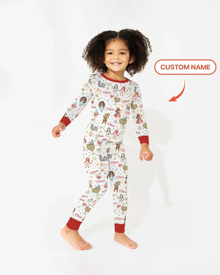 Whimsical Wonderland Tea Party Custom Name Two Piece Long Sleeve Pajama Set