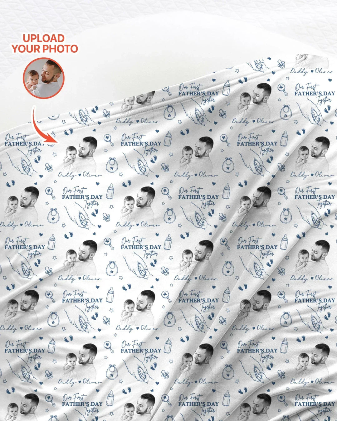 Custom Photo Our First Father's Day Together swaddle blanket