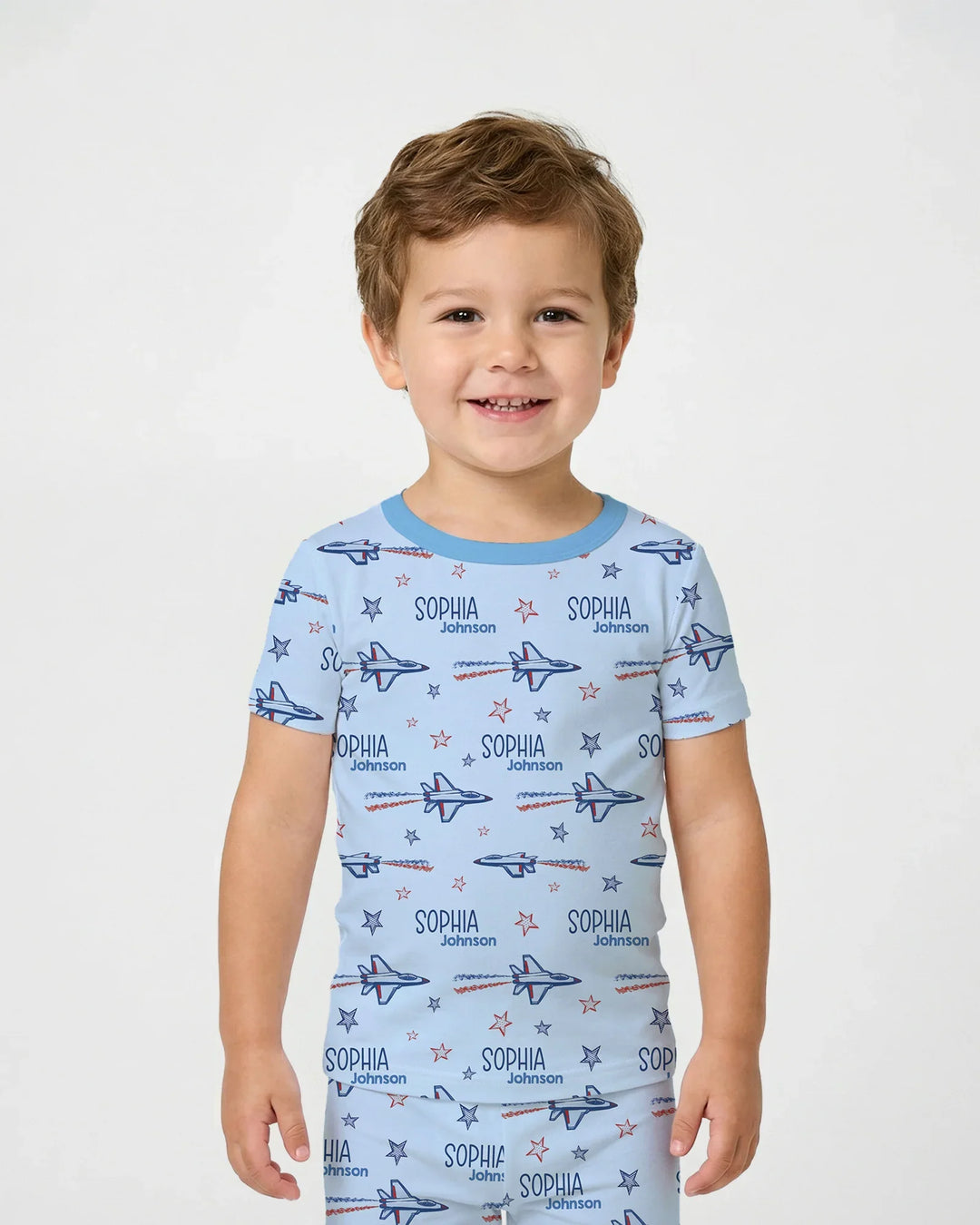 Conjunto de pijama de dos piezas de bambú de manga corta, plantilla personalizada