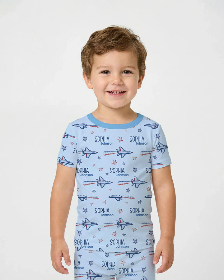 Conjunto de pijama de dos piezas de bambú de manga corta, plantilla personalizada