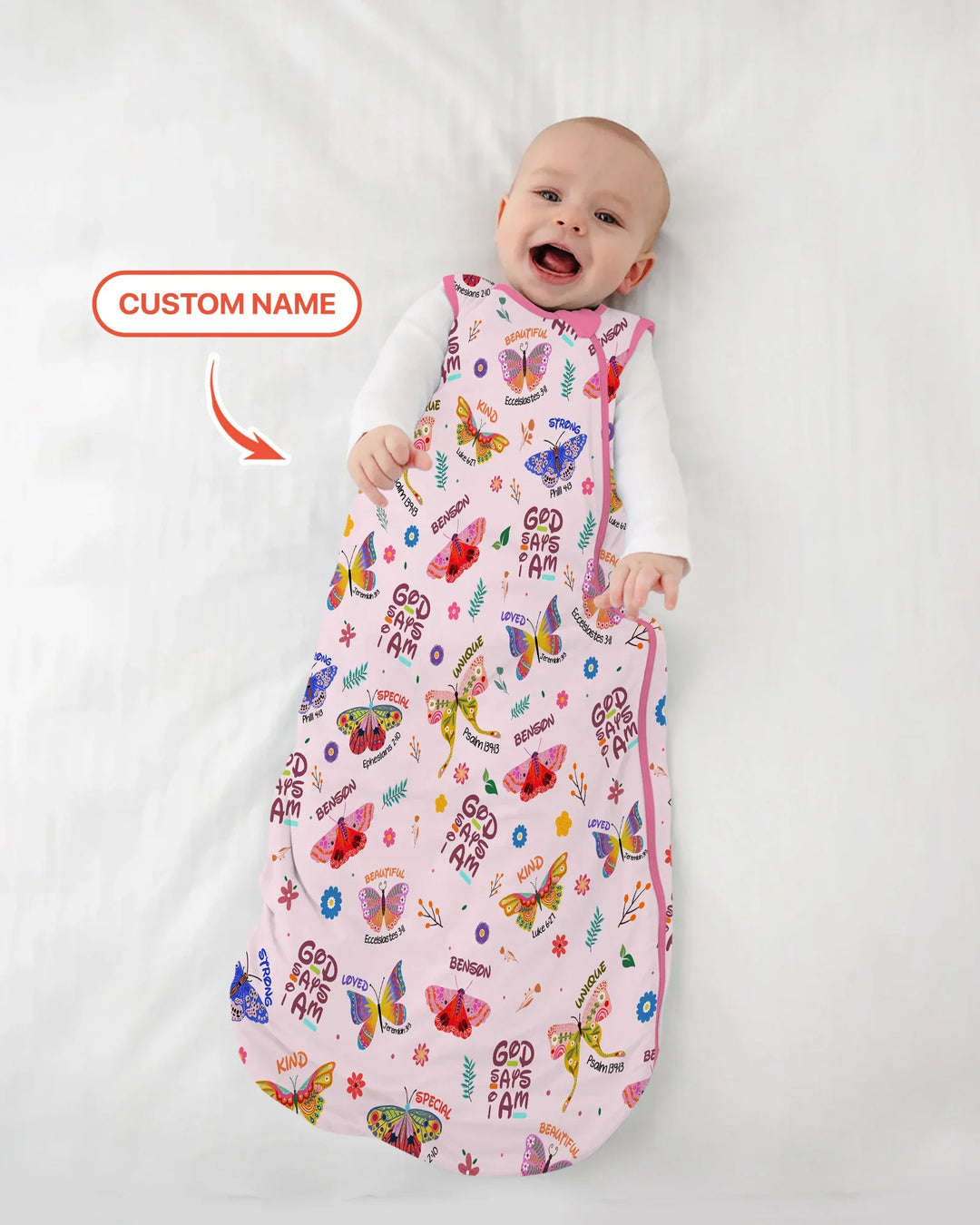 Nombre Personalizado Dios dice que soy Mariposa Bambú Saco de Dormir