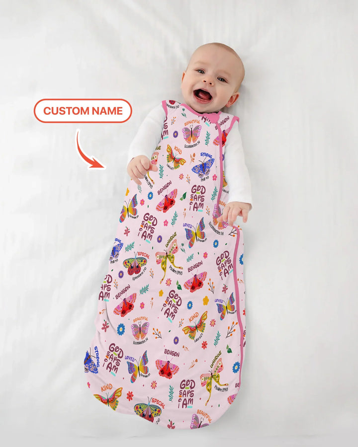 Nombre Personalizado Dios dice que soy Mariposa Bambú Saco de Dormir