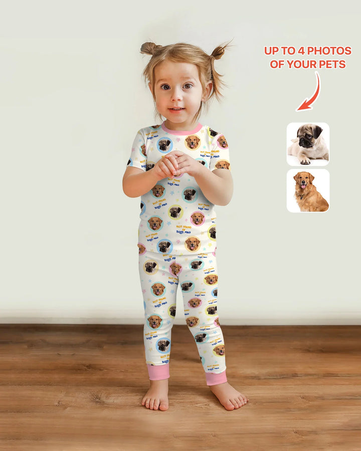 Best Friend Custom Name And Pet Photos Bamboo Two Piece Short Sleeve Pajama Set