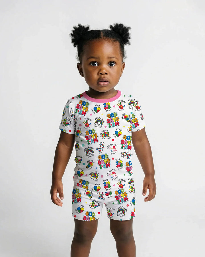 God Says I Am Autism Awareness Two Piece Short Sleeve Shorts Pajama Set