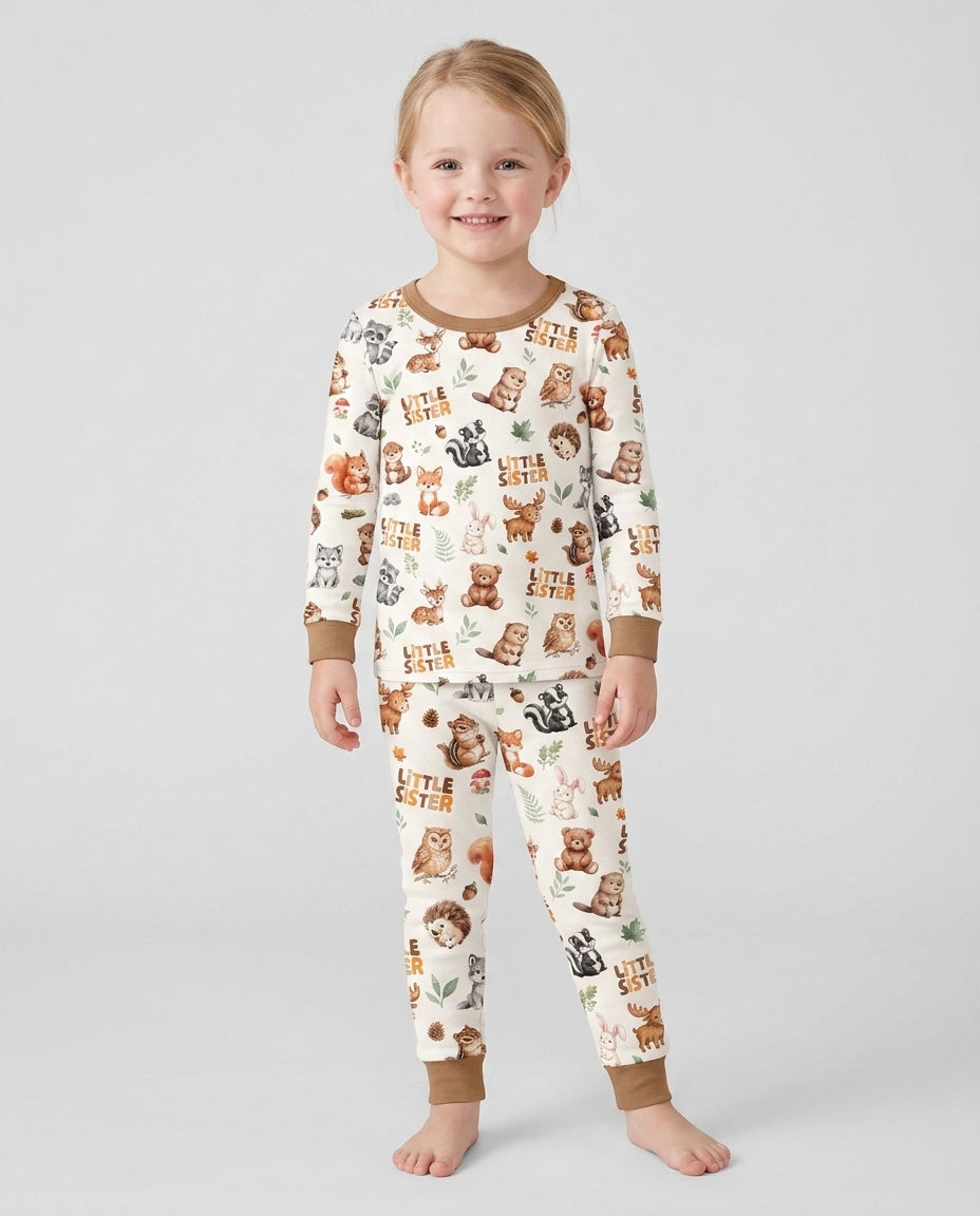 Custom Quote Woodland Animal Matching Sibling Bamboo Two Piece Long Sleeve Pajama Set