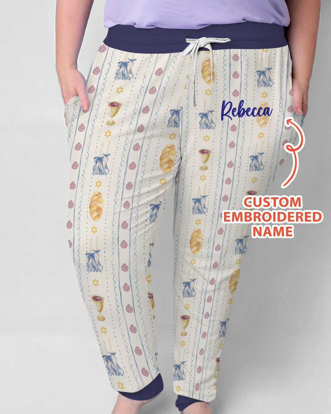 Personalisierter, bestickter Shabbat-Pyjama für Damen aus Bambus im Partnerlook mit Mama